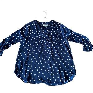 Liz Claiborne Blue and White Polka Dot Blouse Size L